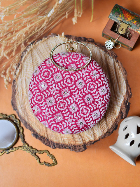 ARTKLIM Pink Embroidered Box Clutch