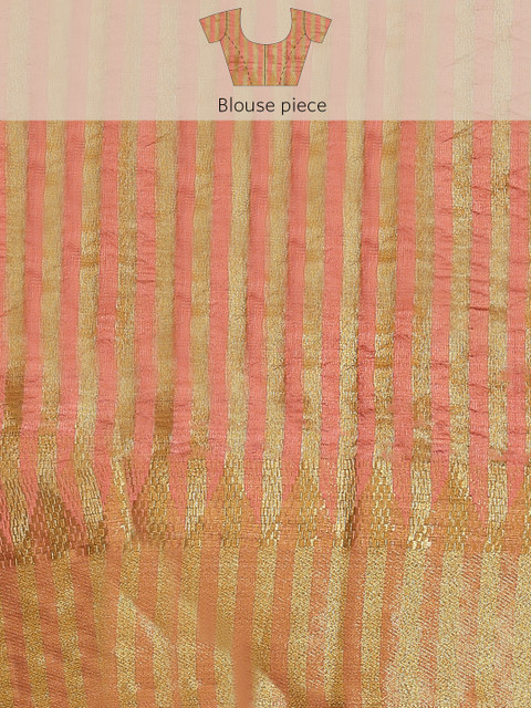 RAJGRANTH Peach-Coloured & Golden Floral Silk Cotton Saree - Image 7