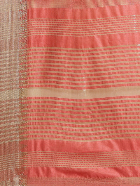 RAJGRANTH Peach-Coloured & Golden Floral Silk Cotton Saree - Image 5