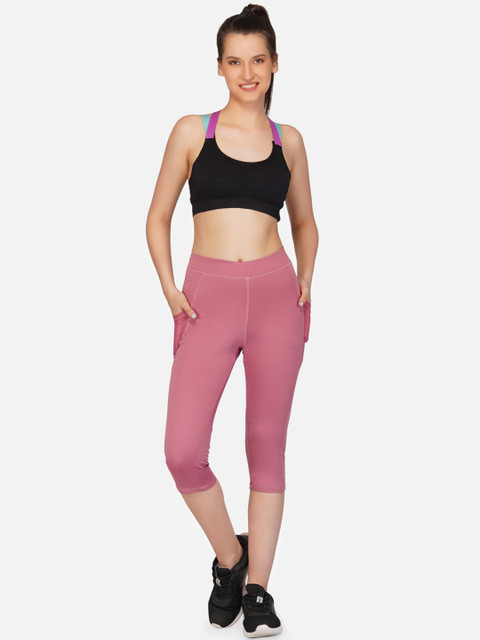 IMPERATIVE Women Pink Tights Pants With 2 Phone Pockets With Mesh Inserts