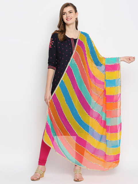 Dupatta Bazaar Multicoloured Striped Chiffon Gotta Patti Dupatta