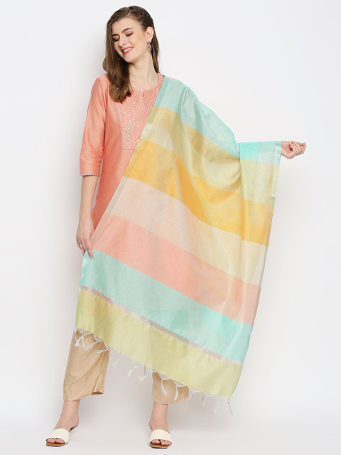 Dupatta Bazaar Blue & Green Woven Design Dupatta