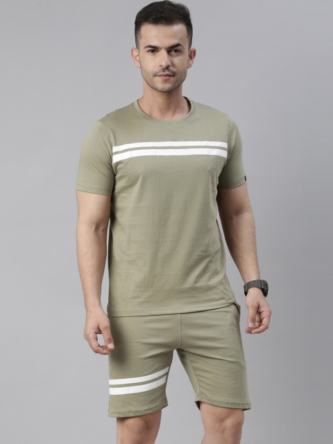 Bushirt Men Green & White Striped Night suit