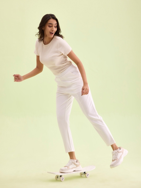 Go Colors Women White Slim Fit Trousers - Image 4