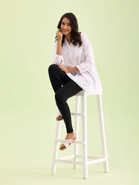 Go Colors Women Black Solid Ankle Length Leggings - Image 5