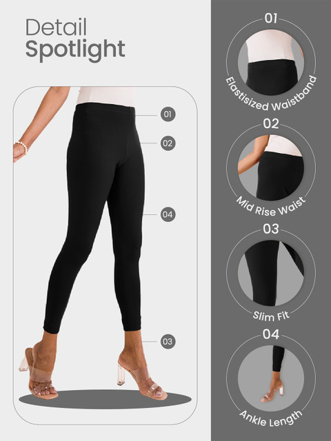 Go Colors Women Black Solid Ankle Length Leggings - Image 6