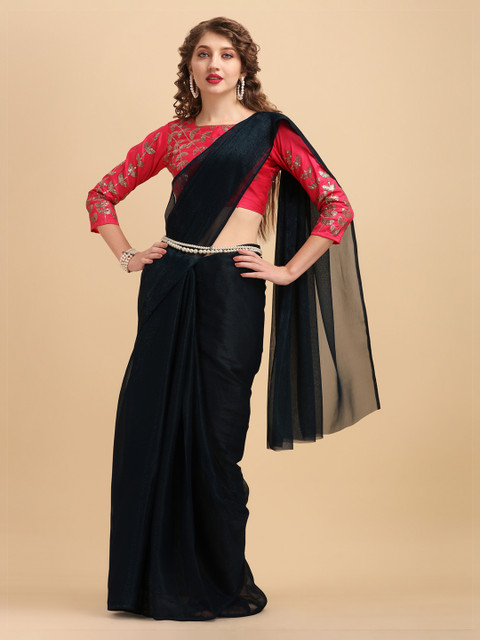 Sangria Teal Sequinned Liva Saree - Image 3