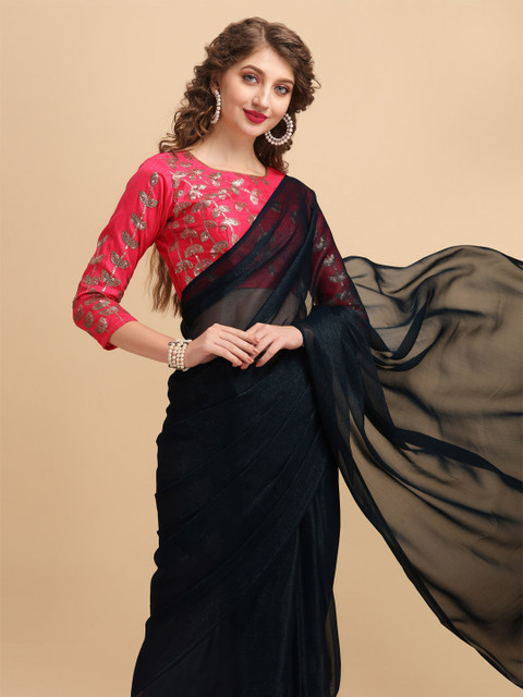 Sangria Teal Sequinned Liva Saree