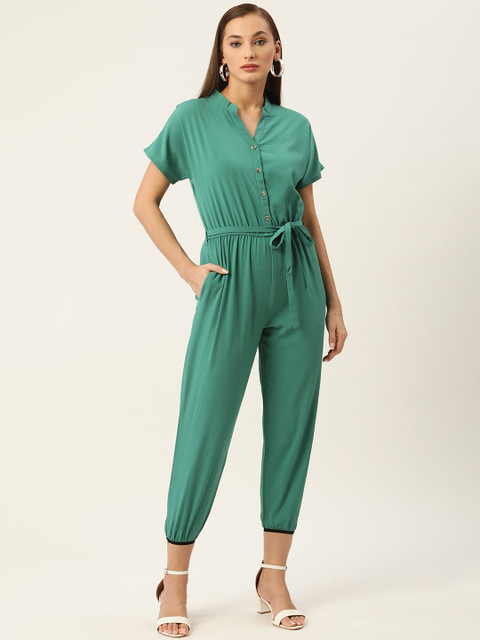 Rue Collection Green Belted Basic Jumpsuit