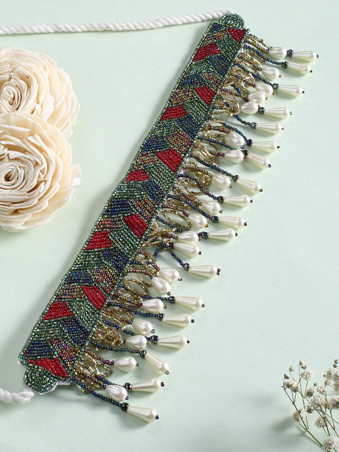 justpeachy Green & Maroon Necklace