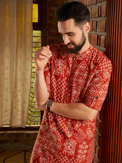 Anouk Men Brown Bandhani Printed Kurta with Trousers