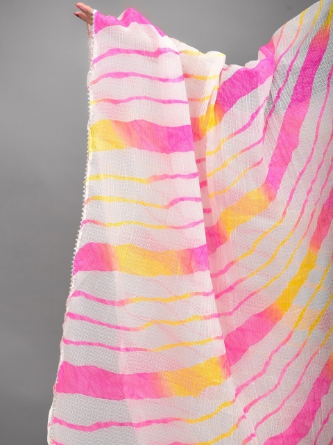 Apratim White & Pink Printed Leheriya Dupatta - Image 2