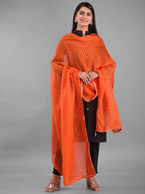 Apratim Orange & White Printed Leheriya Dupatta - Image 4