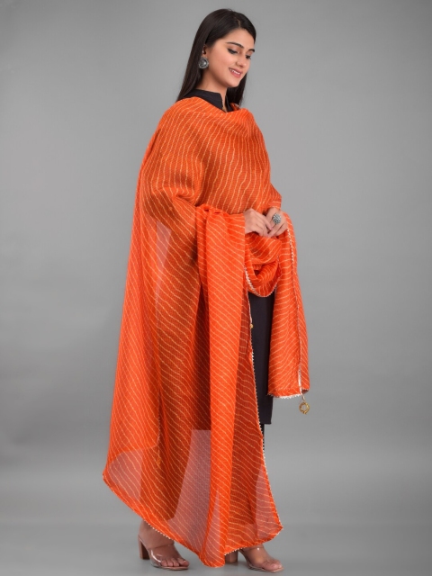 Apratim Orange & White Printed Leheriya Dupatta - Image 3
