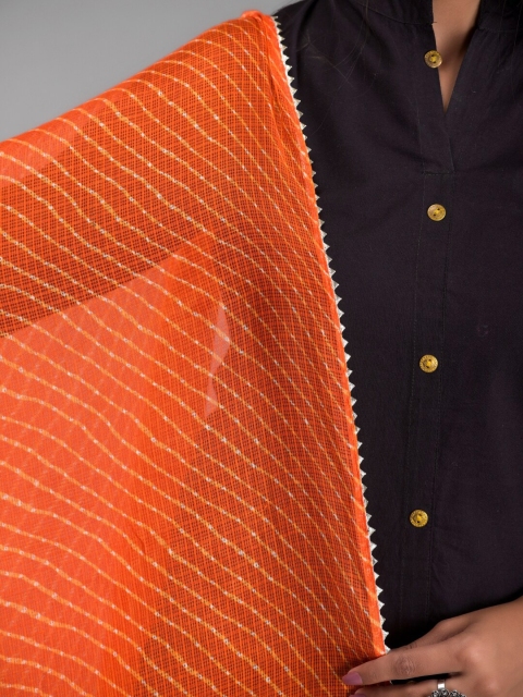 Apratim Orange & White Printed Leheriya Dupatta - Image 2