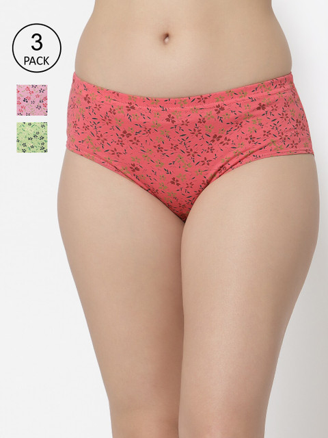 Floret Women Pack Of 3 Assorted Mid-Rise Basic Briefs