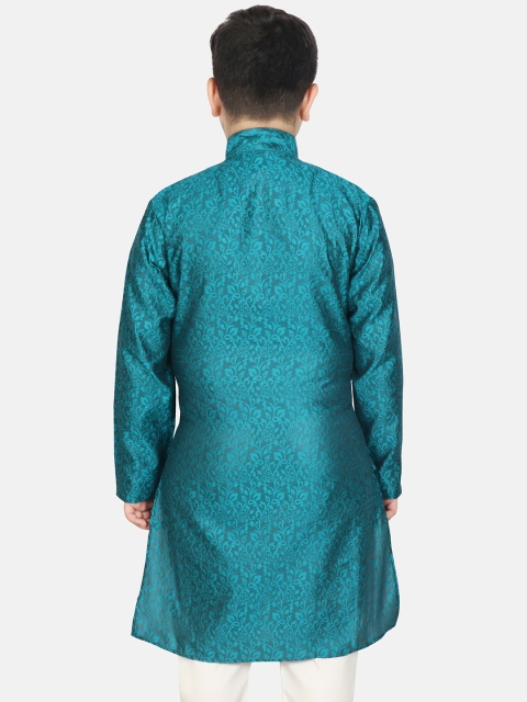 SG YUVRAJ Boys Green Thread Work Brocade Satin Kurta - Image 4