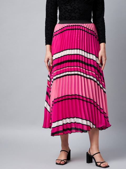 StyleStone Women Pink Pleated Maxi Skirts