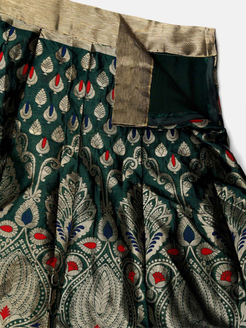 Warthy Ent Green & Red Semi-Stitched Lehenga & Unstitched Blouse With Dupatta - Image 3