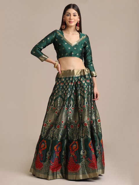 Warthy Ent Green & Red Semi-Stitched Lehenga & Unstitched Blouse With Dupatta - Image 7