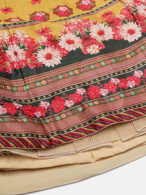 Warthy Ent Yellow & Pink Printed Semi-Stitched Lehenga & Unstitched Blouse With Dupatta - Image 3