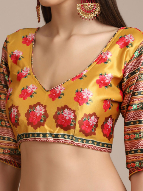 Warthy Ent Yellow & Pink Printed Semi-Stitched Lehenga & Unstitched Blouse With Dupatta - Image 2