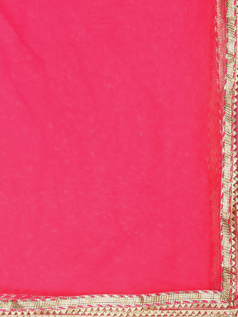 Warthy Ent Yellow & Pink Printed Semi-Stitched Lehenga & Unstitched Blouse With Dupatta - Image 4