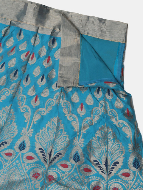 Warthy Ent Turquoise Blue & Red Semi-Stitched Lehenga & Unstitched Blouse With Dupatta - Image 4