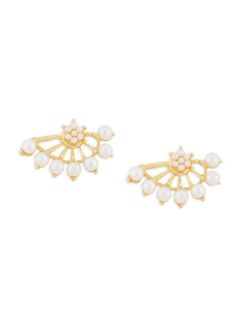 Zaveri Pearls White & Gold-Plated Pearls Contemporary Jacket Earrings - Image 5