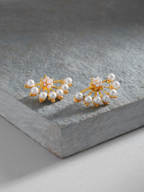 Zaveri Pearls White & Gold-Plated Pearls Contemporary Jacket Earrings - Image 2