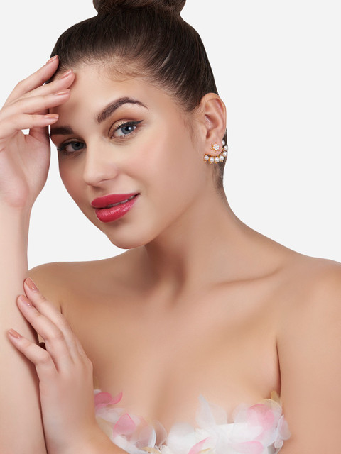 Zaveri Pearls White & Gold-Plated Pearls Contemporary Jacket Earrings - Image 4