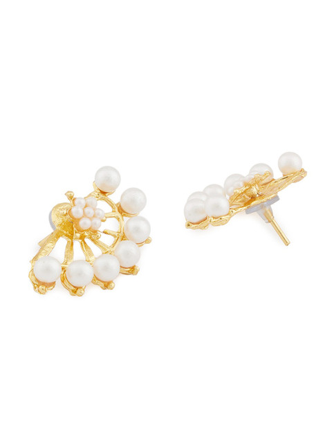 Zaveri Pearls White & Gold-Plated Pearls Contemporary Jacket Earrings - Image 3