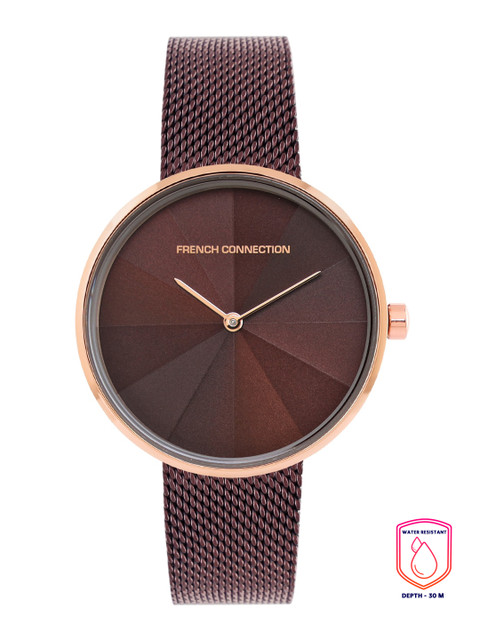 French Connection Women Brown Patterned Dial & Brown Stainless Steel Bracelet Style Straps Analogue Watch