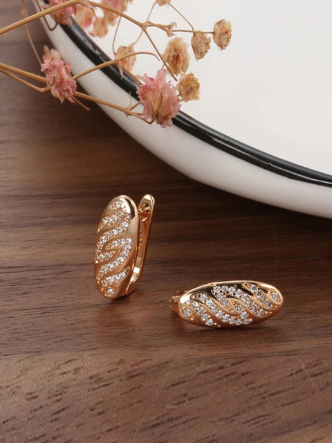 Shining Diva Fashion Rose Gold Plated & White Contemporary Hoop Earrings