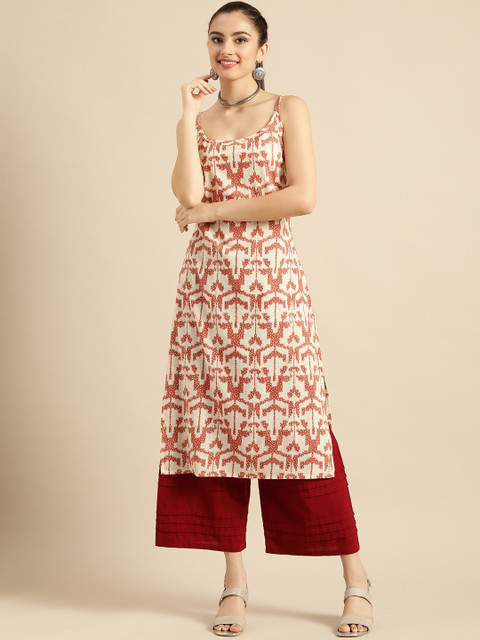 Sangria X fwd Women White & Rust Red Printed Cotton Kurta - Image 3