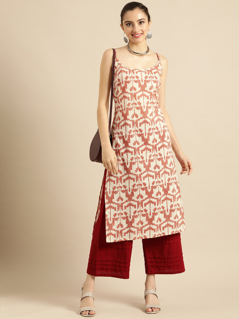 Sangria X fwd Women White & Rust Red Printed Cotton Kurta - Image 6