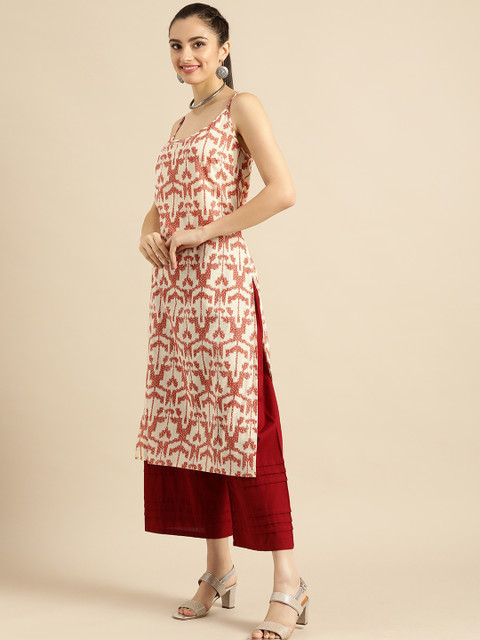 Sangria X fwd Women White & Rust Red Printed Cotton Kurta - Image 4