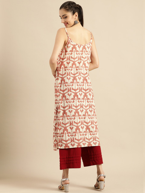Sangria X fwd Women White & Rust Red Printed Cotton Kurta - Image 5
