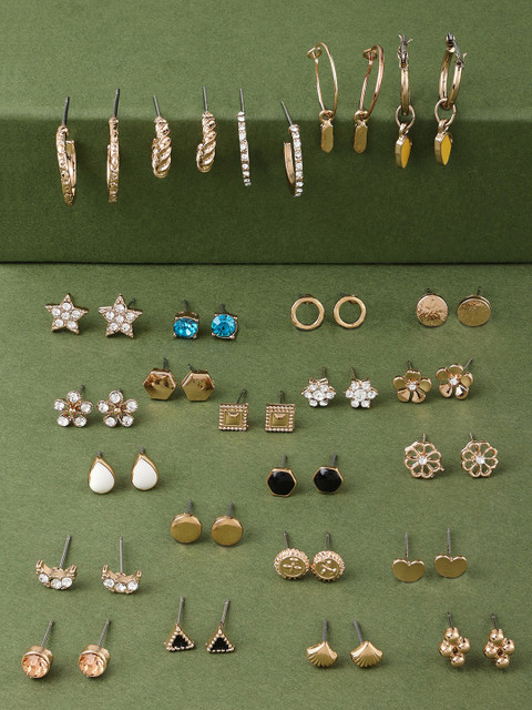 Zaveri Pearls Set of 25 Gold-Toned Contemporary Studs