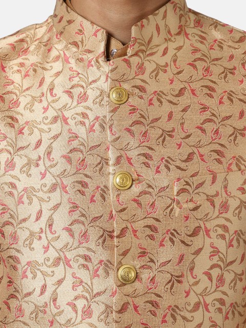 Wintage Men Gold Coloured Printed Woven Nehru Jackets - Image 2