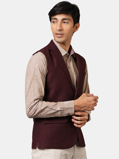 Wintage Men Maroon Solid Jacket - Image 3