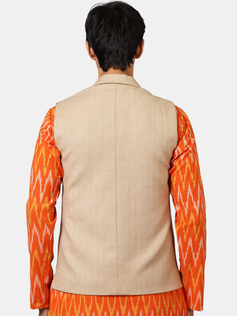 Wintage Men Beige Solid Nehru Jacket - Image 4