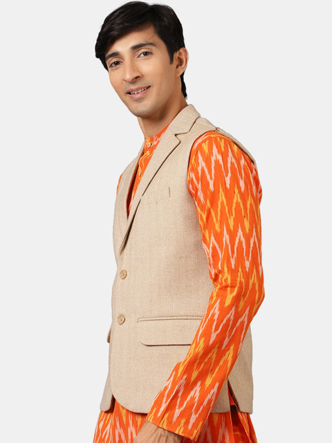 Wintage Men Beige Solid Nehru Jacket - Image 3
