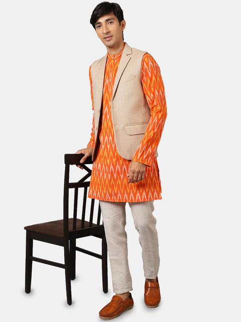 Wintage Men Beige Solid Nehru Jacket - Image 5