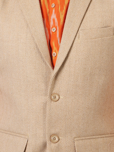 Wintage Men Beige Solid Nehru Jacket - Image 2