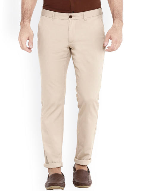 AD & AV Men Cream-Coloured Classic Easy Wash Chinos Trousers