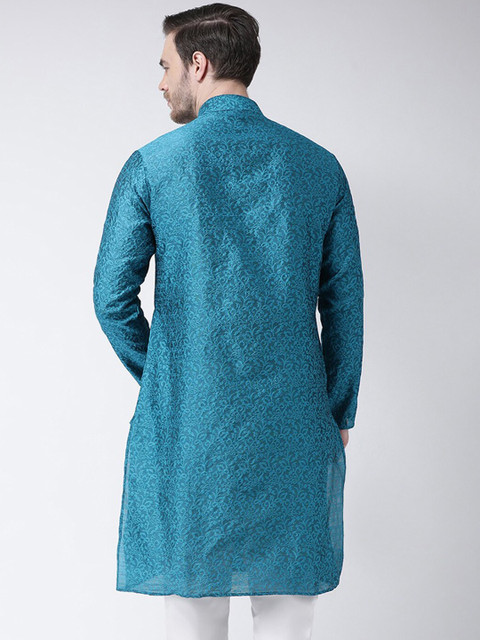 SG LEMAN Men Teal Jacquard Kurta - Image 4