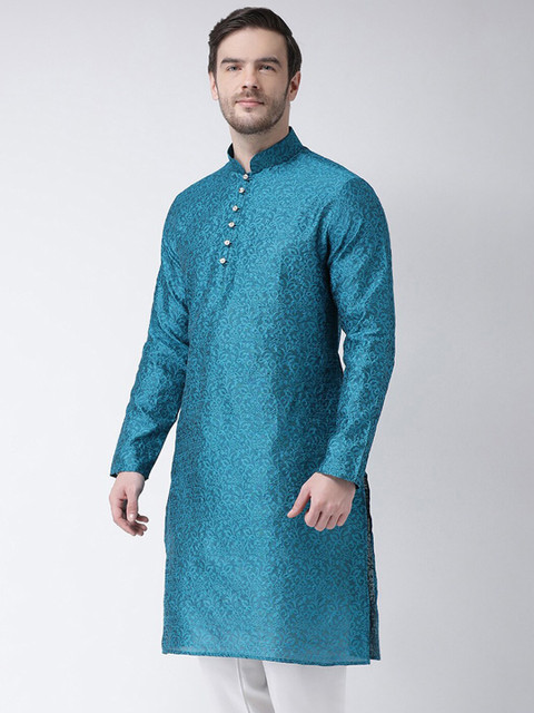 SG LEMAN Men Teal Jacquard Kurta - Image 3