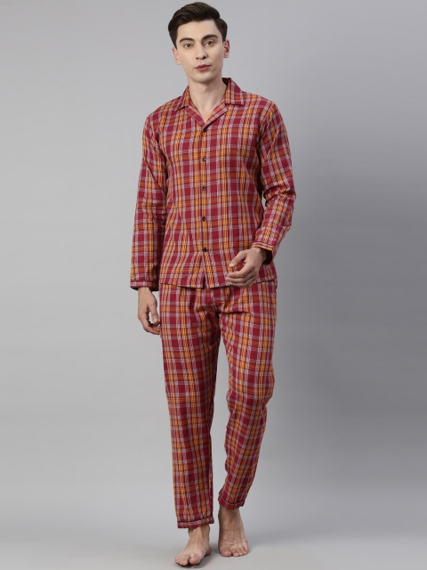 Joven Men Maroon Checked Night suit