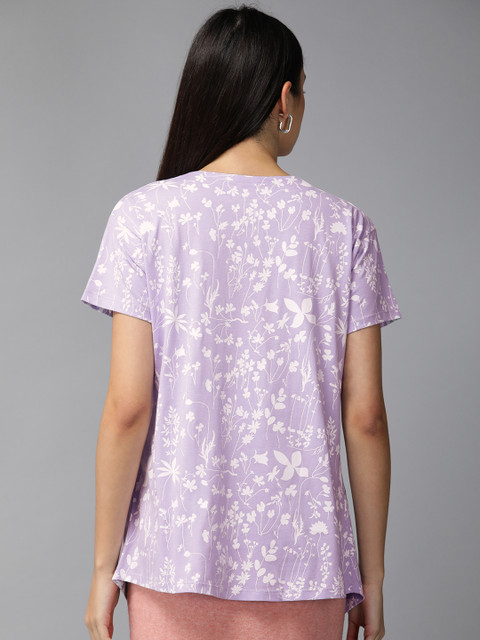 Zeyo Purple & White Floral Printed Cotton Maternity Top - Image 3